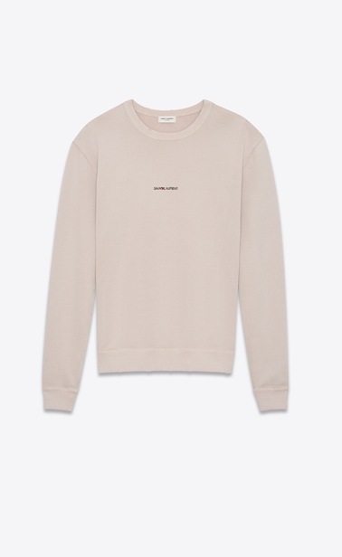 Sweatshirt with SAINT LAURENT square in light pink worn-look cotton fleece